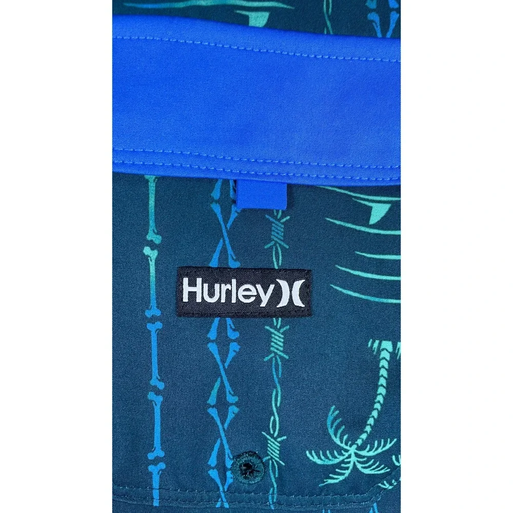 Hurley Board Shorts Mens 30 Teal New Tropical Palm Tree Bone Print Swim Trunks